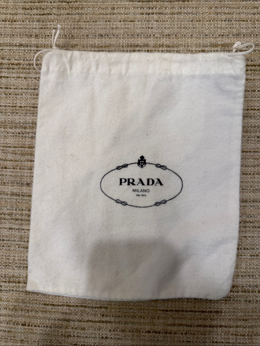 Prada White Drawstring Logo Pouch